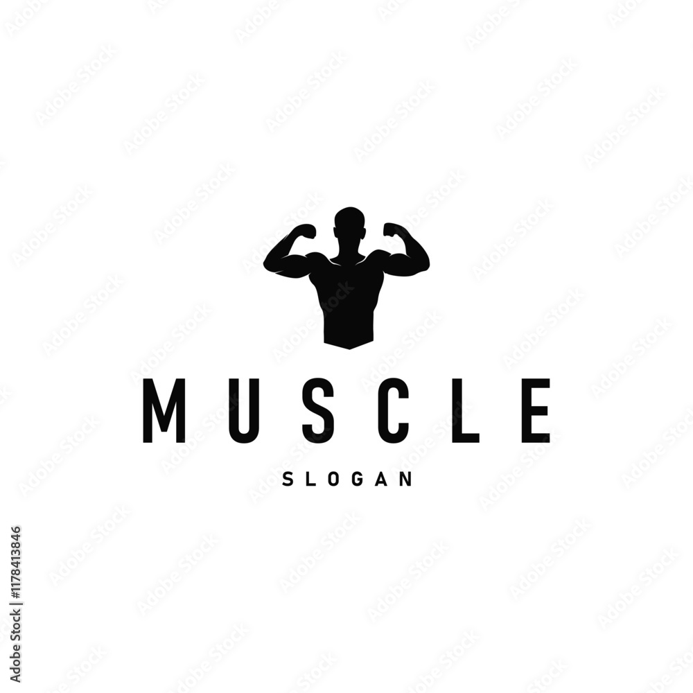 Naklejka premium fitness club design gym logo bodybuilder sport muscle strength simple silhouette illustration template