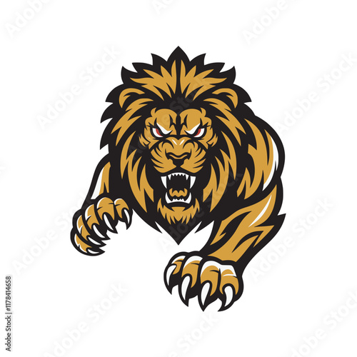 lion gold attacking with claws wild design logo illustration