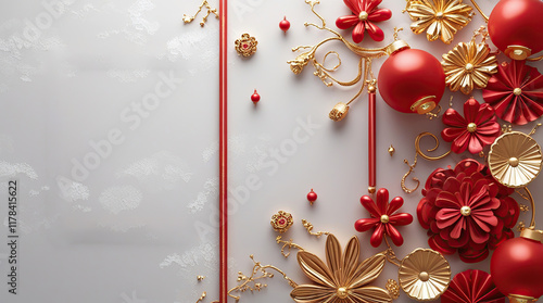 Luxury Chinese New Year banner template design with subtle noise texture and sharp plain white background