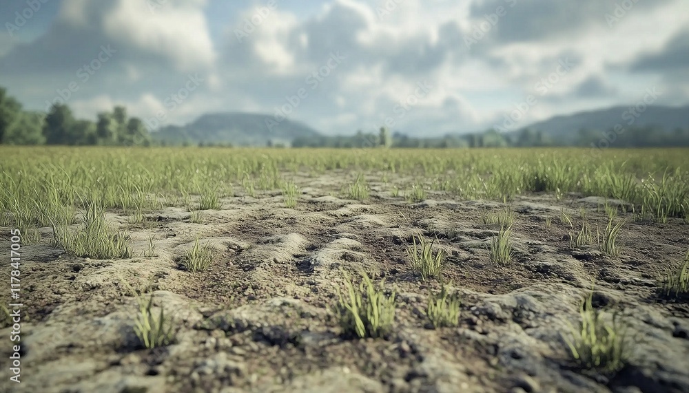 Barren field with patch dried grass with sky Barren field with patch dried grass with sky