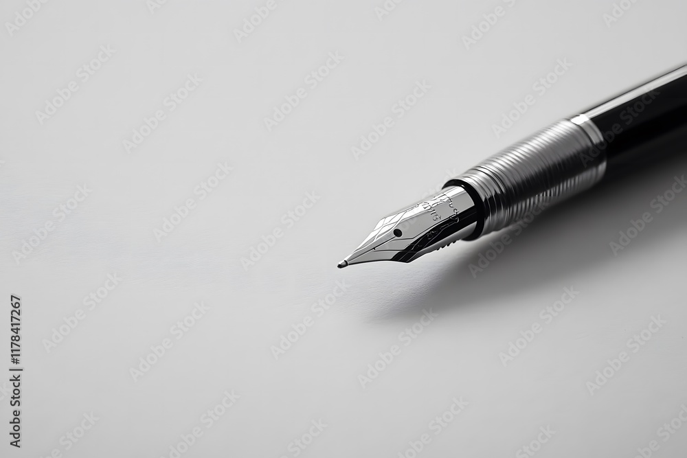 Elegant Close-Up of a Fountain Pen Nib on a Blank Sheet of Paper, Perfect for Writing, Signing, or Artistic Projects, Evokes Inspiration and Creativity Elegant Close-Up of a Fountain Pen Nib on a Blank Sheet of Paper, Perfect for Writing, Signing, or Artistic Projects, Evokes Inspiration and Creativity