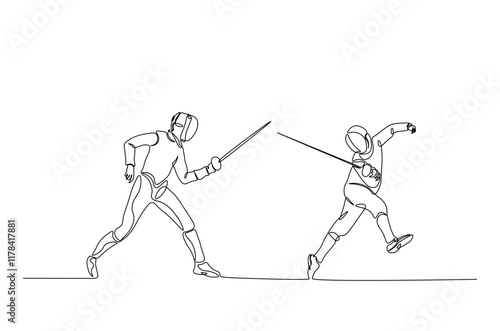 Fencer sport continuous one line drawing. Fencing Player duel single line art illustration. Editable vector.