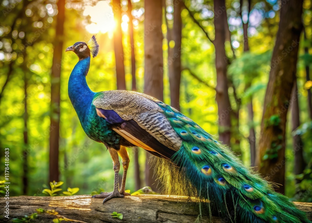 Obraz premium AI Peacock in the Woods - Documentary Style