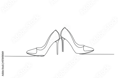 Elegant Highheel continuous one line drawing. Single line art illustration of lady flat shoe. Editable vector.