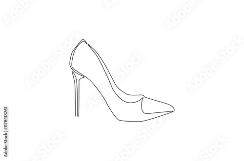Elegant Highheel continuous one line drawing. Single line art illustration of lady flat shoe. Editable vector.