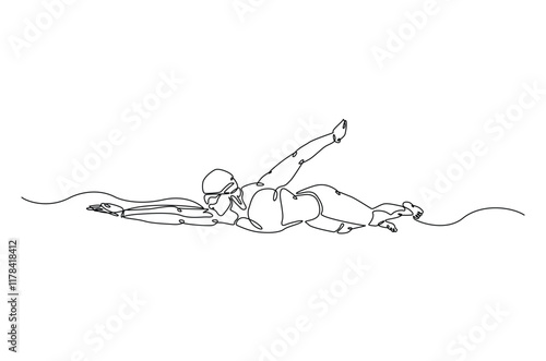 Professional swimming athlete continuous one line drawing. Single line art illustration of swimming sport. Editable vector.