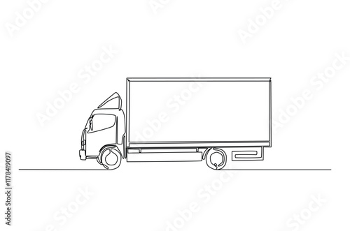 Cargo truck continuous one line drawing. Single line art illustration of Cargo expedition truck. Editable vector.