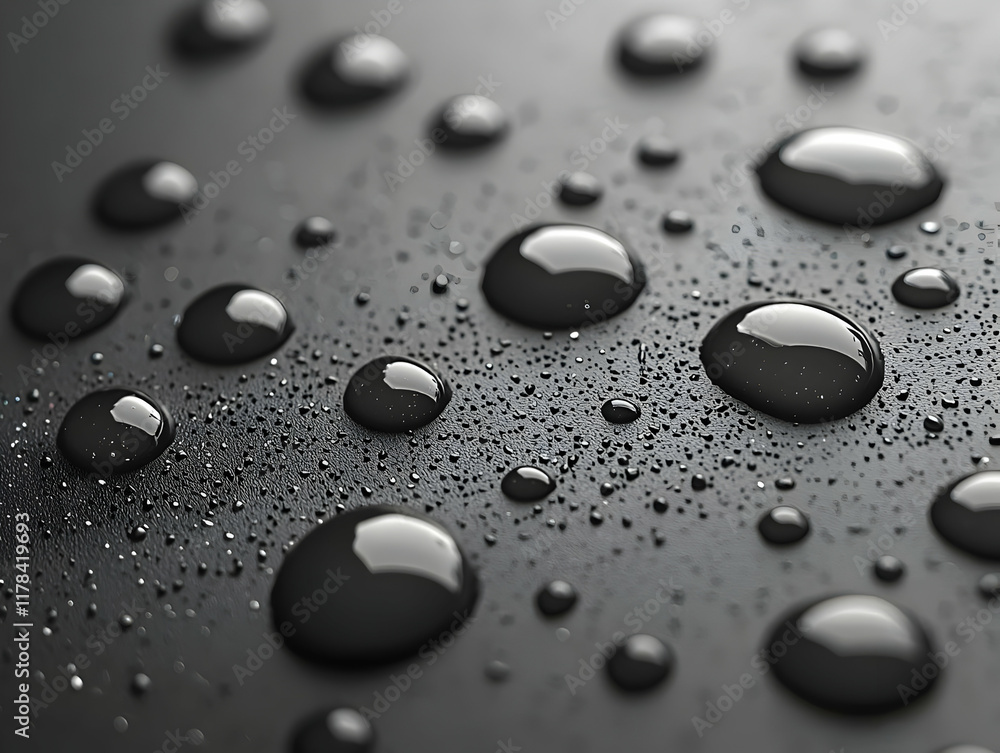 Water Droplets on Dark Surface, Macro Photography Water Droplets on Dark Surface, Macro Photography