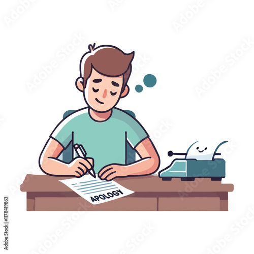 cartoon of a person sitting at a desk writing an apology letter