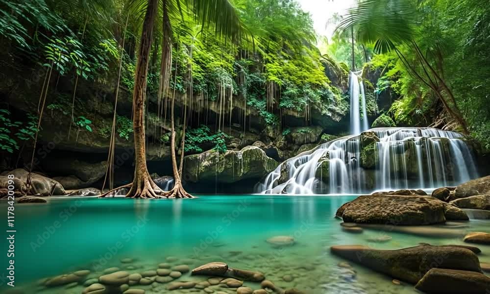 Erawan National Park in Thailand showcases the breathtaking beauty of its waterfalls, surrounded by a vibrant tropical rainforest and pristine emerald waters. This enchanting environment is ideal for Erawan National Park in Thailand showcases the breathtaking beauty of its waterfalls, surrounded by a vibrant tropical rainforest and pristine emerald waters. This enchanting environment is ideal for