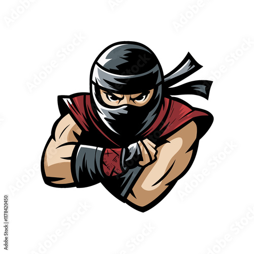 ninja angry attacking pose design illustration logo photo