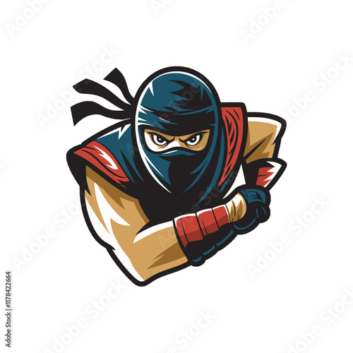 ninja attacking pose design illustration logo