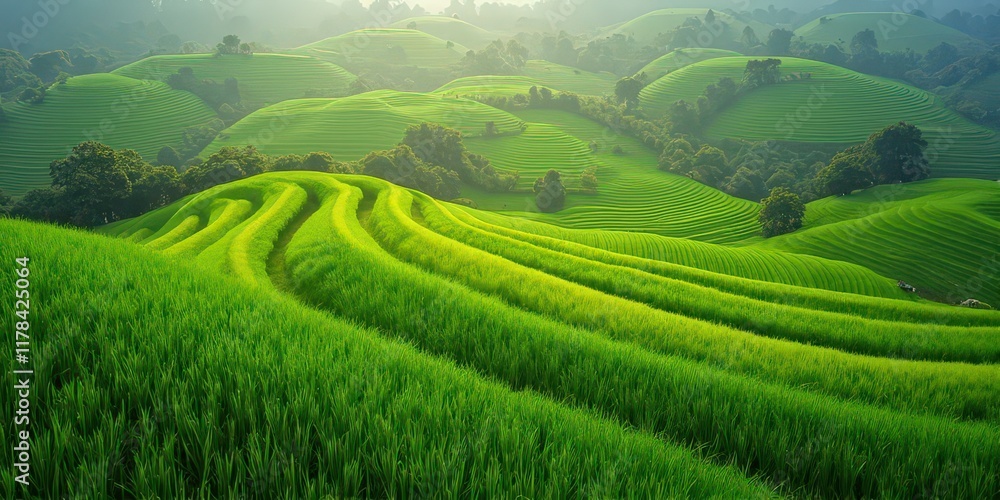 Obraz premium Serene Rice Terraces at Sunrise 