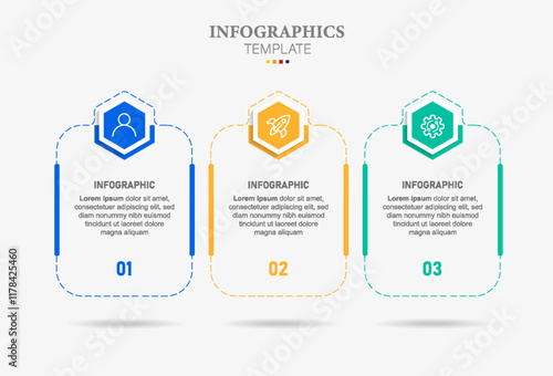 Thin line flat process . Business infographic with 3 options, number process. Vector linear elements for presentation.