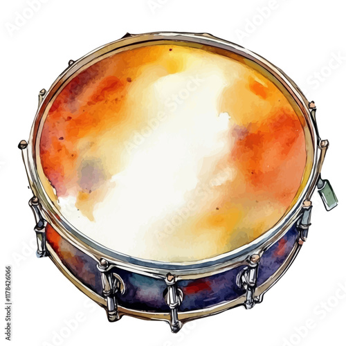 A watercolor illustration of a drum rim, isolated on a white background. Drum rim vector.
