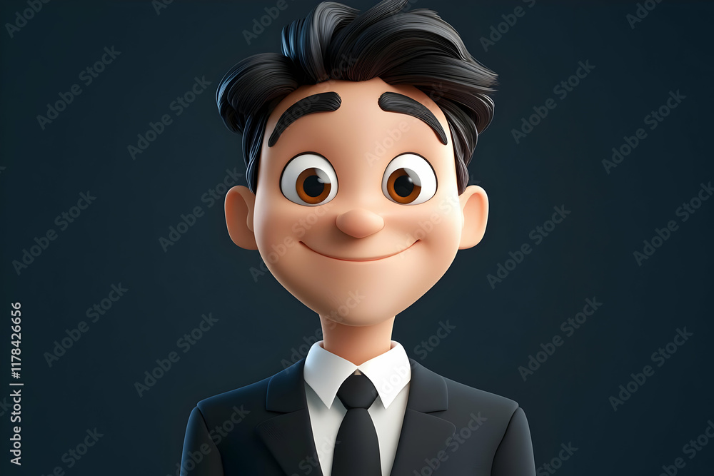 Cartoon Businessman Smiles Confidently, Success Achieved Today! Cartoon Businessman Smiles Confidently, Success Achieved Today!