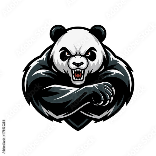 panda angry attacking with punch design logo illustration photo