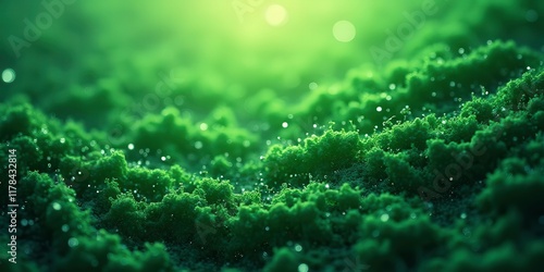 Emerald Dreamscape: A mesmerizing abstract image, evoking a sense of tranquility and wonder. Lush green textures create a captivating depth, while soft, ethereal light dances across the surface.   photo