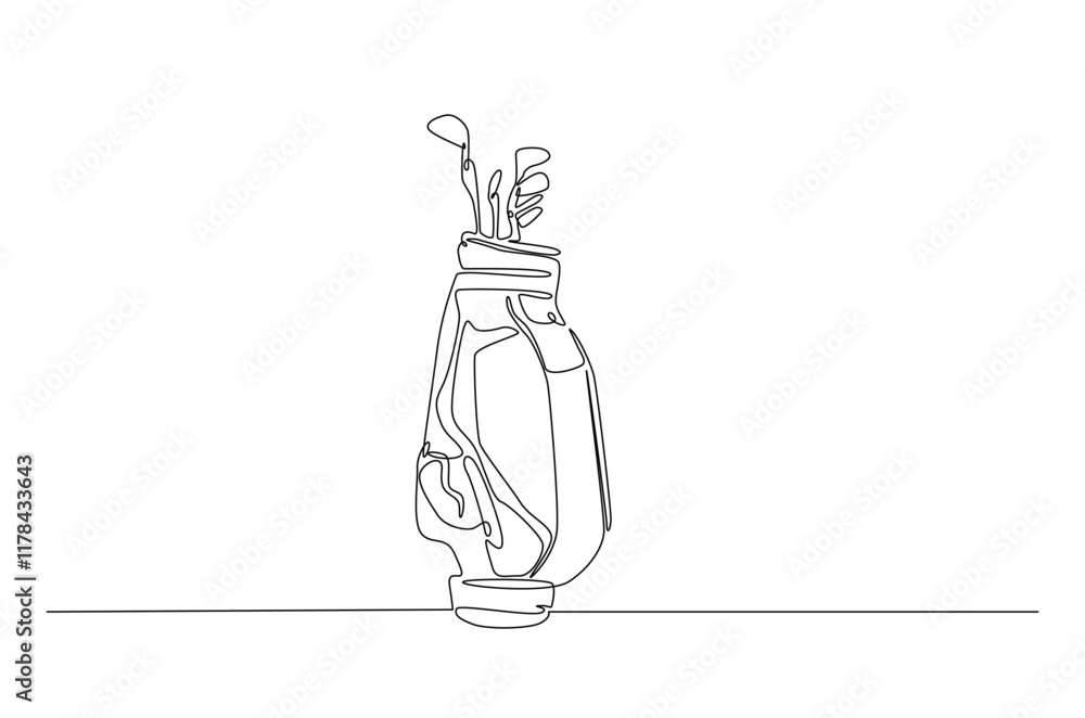 Golf bag continuous one line drawing. Single line art illustration of golf equipment. Editable vector. Golf bag continuous one line drawing. Single line art illustration of golf equipment. Editable vector.