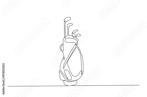 Golf bag continuous one line drawing. Single line art illustration of golf equipment. Editable vector.