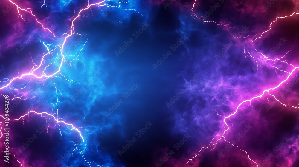 Fototapeta premium Vivid Blue And Purple Lightning Storm Background