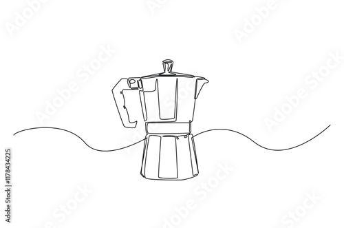 Mocha pot continuous one line drawing. Single line art illustration of geyser coffee maker. Editable vector.