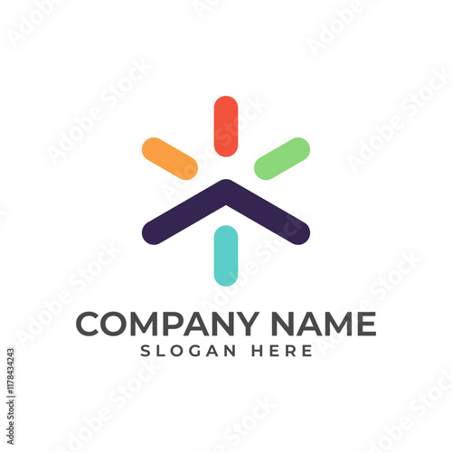An upward-pointing arrow with vibrant colors symbolizes progress and innovation. The design exudes energy and creativity, ideal for tech, education, or any brand focused on growth and positive change.