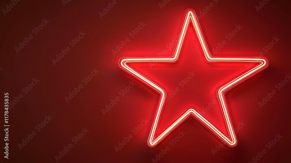 Glowing Red Neon Star On Dark Red Background Glowing Red Neon Star On Dark Red Background
