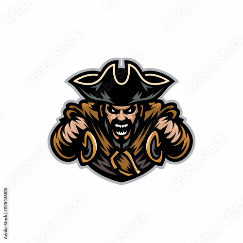 pirate angry pose attacking illustration logo on white background photo