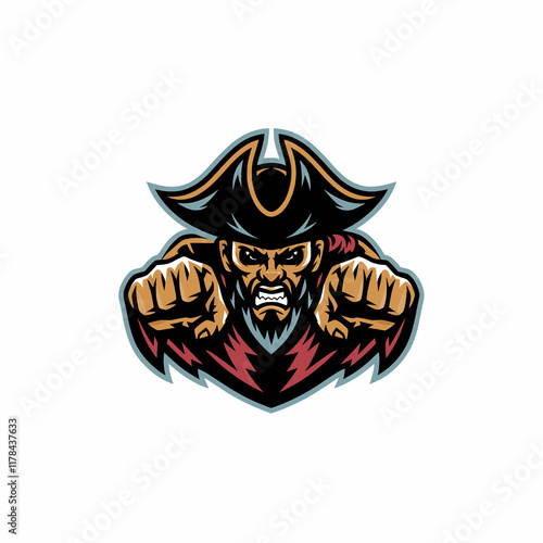 pirate angry pose attacking with punch design logo photo