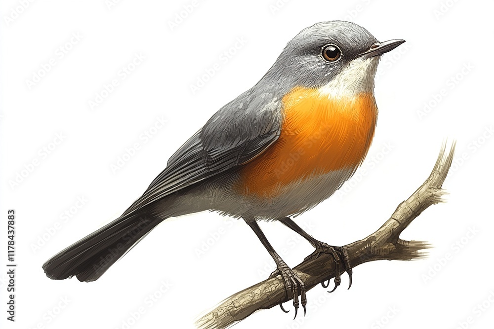 Orange-breasted Bird Perched on Branch, Detailed Avian Illustration, Vivid Colors, Wildlife Art, Nature's Beauty, Stunning Feathers Orange-breasted Bird Perched on Branch, Detailed Avian Illustration, Vivid Colors, Wildlife Art, Nature's Beauty, Stunning Feathers
