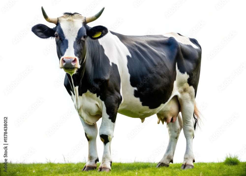 Black and White Cow on White Background - Candid Photography Black and White Cow on White Background - Candid Photography