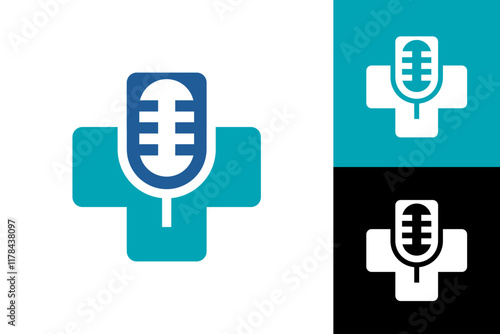 Health Podcast Logo Design- Modern Cross and Microphone