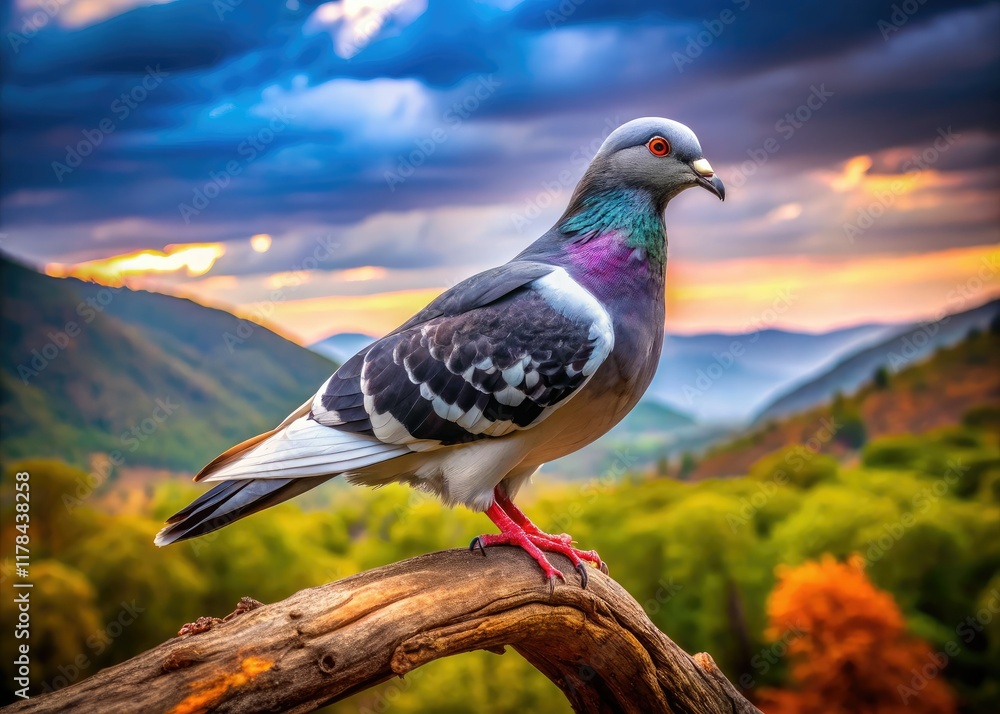 Fototapeta premium Black and White Dove Landscape Photography, AI Art, Urban Dove, Nature, Monochrome, Feathers, Flying Dove, Birds, Black and White, Cityscape, Park, Forest, Sky, Clouds, Artistic, Photogr