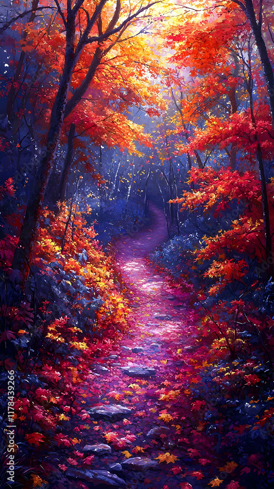 Autumn Path: Vivid Leaves Trail Magic Autumn Path: Vivid Leaves Trail Magic