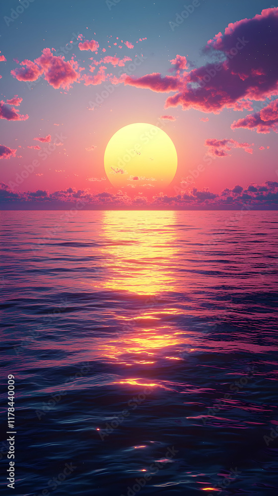 Ocean Sunset: Colorful Sky, Waves Reflecting Golden Sun Ocean Sunset: Colorful Sky, Waves Reflecting Golden Sun