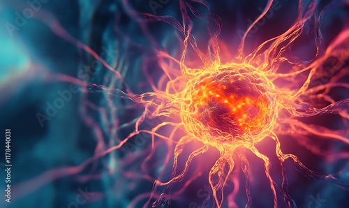 Fluorescently labeled nucleus in a live cell image, showing dynamic interactions of the nuclear envelope with the cytoskeleton photo