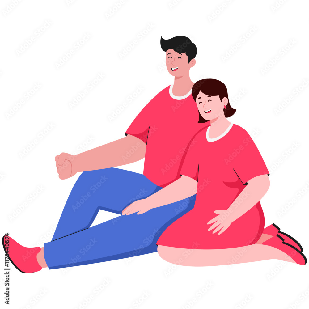 Happy Couple Sitting Together Illustration Happy Couple Sitting Together Illustration