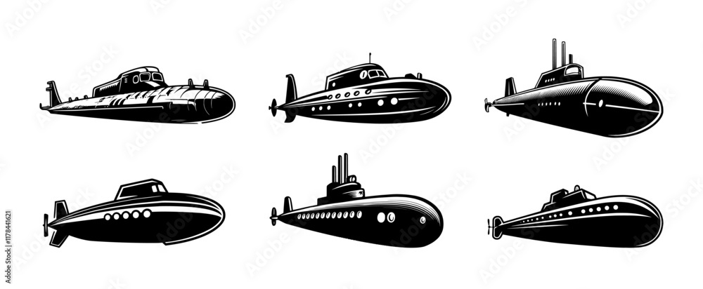 Fototapeta premium submarine silhouette set, isolated background
