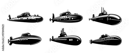 submarine silhouette set, isolated background