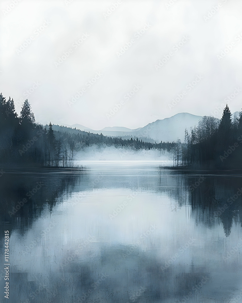 Serene Lake Reflects Misty Mountains Serene Lake Reflects Misty Mountains