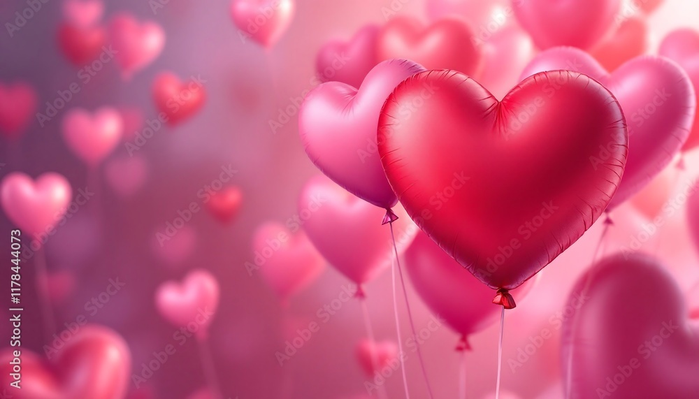 Romantic Heart Balloons Floating in Air - Valentine's Day Background Romantic Heart Balloons Floating in Air - Valentine's Day Background