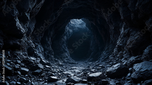 Deep and dark cave with icicles, and hard rocks, mining place, witches' cave photo