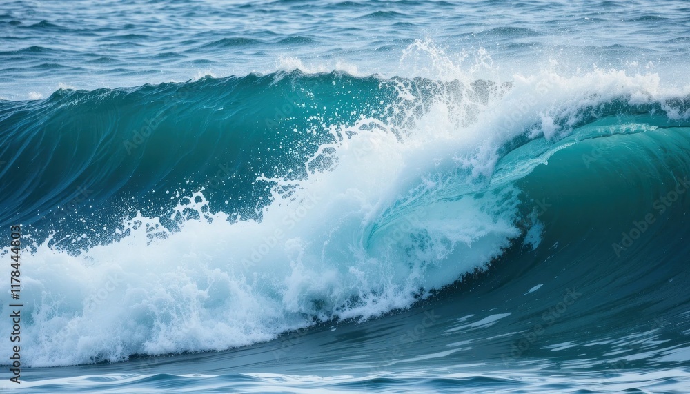 Fototapeta premium Ocean waves in motion, showing the energy of the sea with splashes and mist.