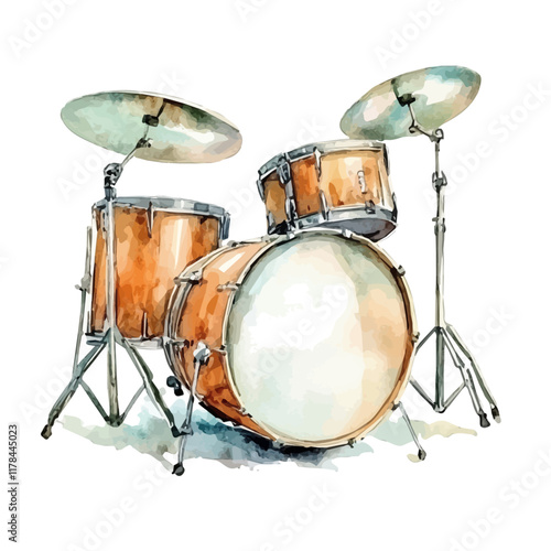 A watercolor illustration of a drum cymbal sleeve, isolated on a white background. Drum cymbal sleeve vector.
