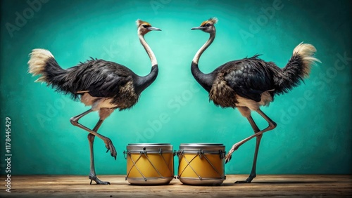 Black Ostrich Dance Drums Minimalist AI Art photo