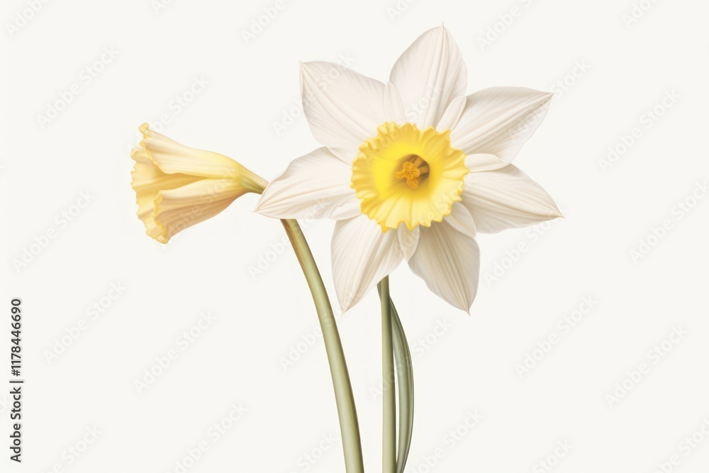 Obraz premium Botanical illustration daffodil flower plant white.