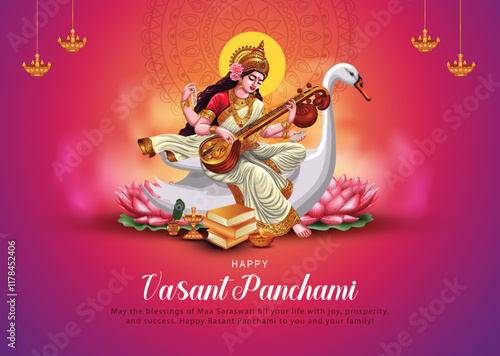 Sarasvati for happy Vasant Panchami Puja of India. abstract vector illustration design