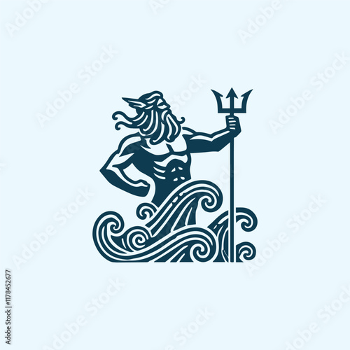 Wave poseidon god logo