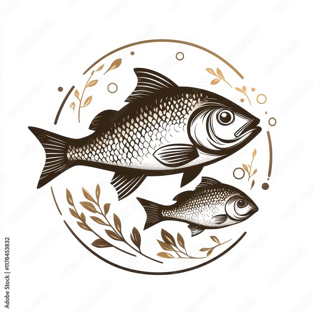 Fototapeta premium fish icon in the round line, line art style , clear background